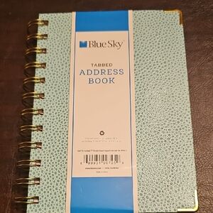 New Blue Sky Textured Address Book with Gold Spiral Tabbed Wedding College